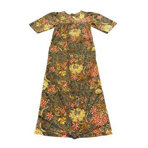 Vintage 1980s Brown & Green Floral Cotton Maxi Dress